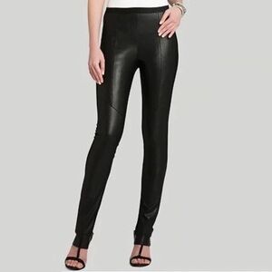 NWT BCBGMaxazria Maddex Faux Leather Ribbed Mixed Media Leggings Black